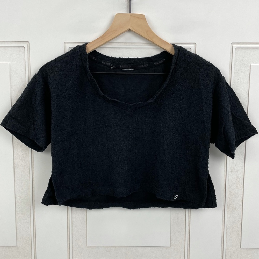 Gymshark Towel Short Sleeve Tee Cropped Black XS